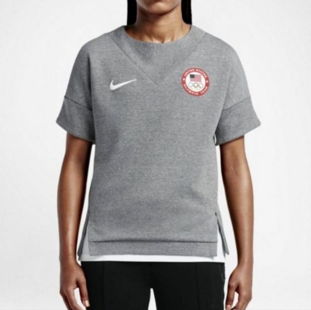 NNT Nike Team USA Olympic TechFleece Pullover Sweatshirt Short Sleeves, L